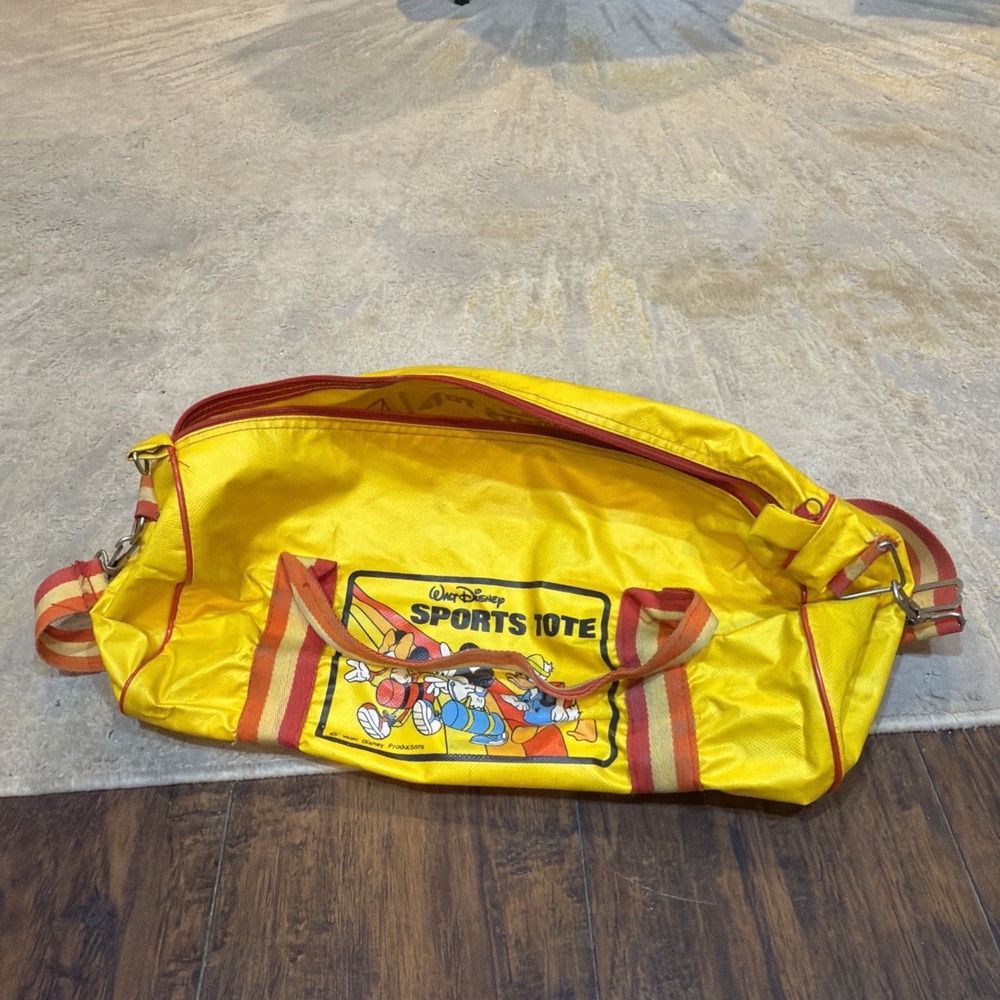 Vintage Walt Disney Mickey Minnie Donald Yellow Sports Tote Bag 16x7